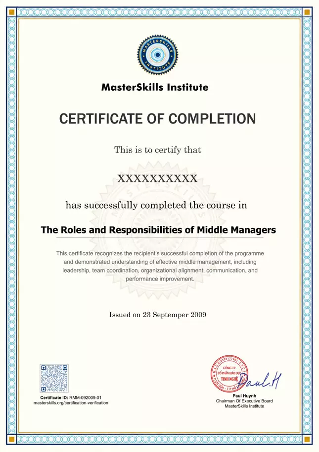 Mẫu chứng nhận chương trình quản lý của Masterskills